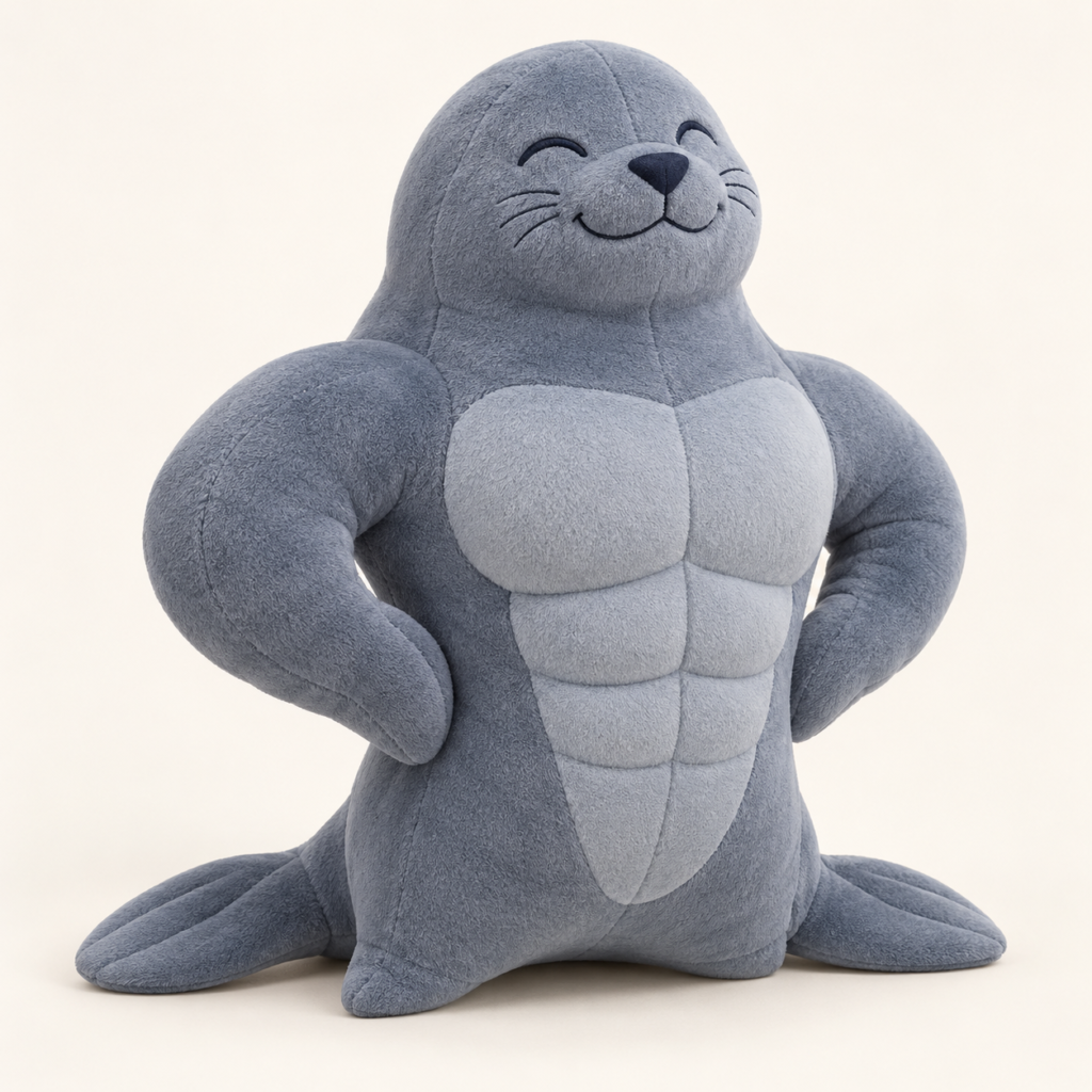 Original muscular seal plush character — AI-generated concept reference
